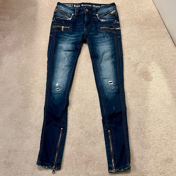 Rock Revival Denim - Rock Revival Dark Blue Moto Skinny Jeans
